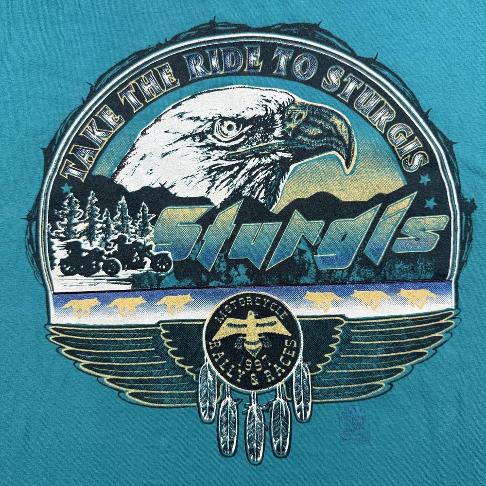 Vintage Sturgis Shirt Mens Large Blue Motorcycle Rally 1997 Hanes Biker Tee
